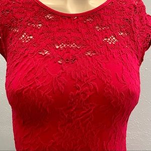 Bebe Red short sleeve Bodycon Mini Dress with laser cut pattern